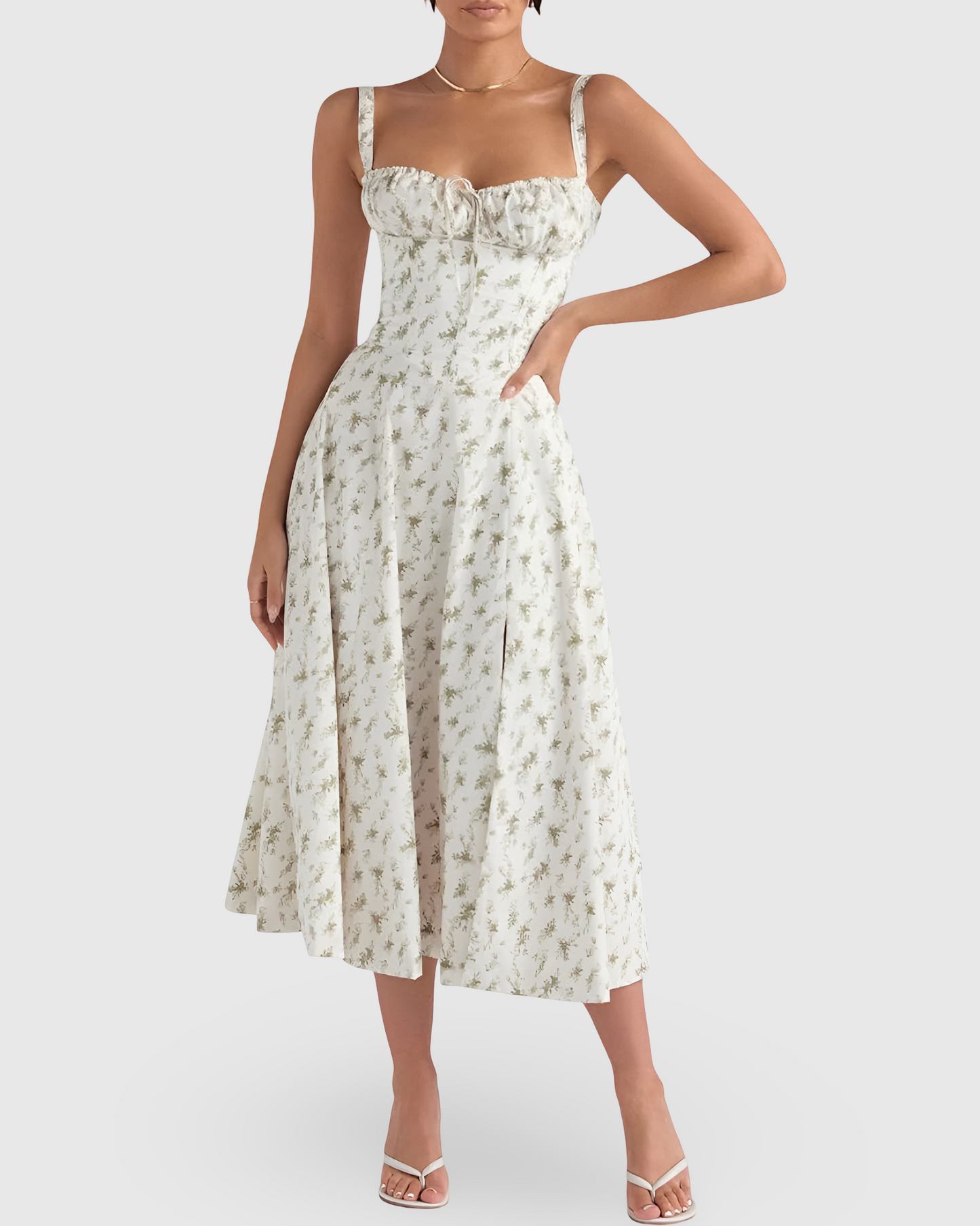 Women Elegant Waist Midi Dress