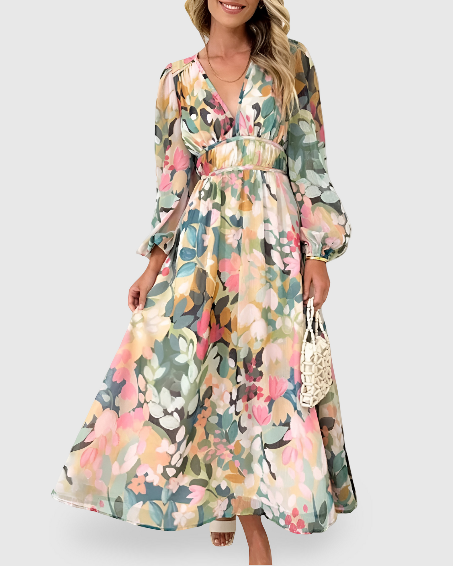 Women Floral V-Neck Maxi Dress