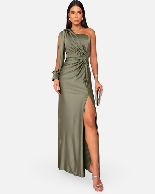 Women One-Sleeve Knotted Maxi Dress