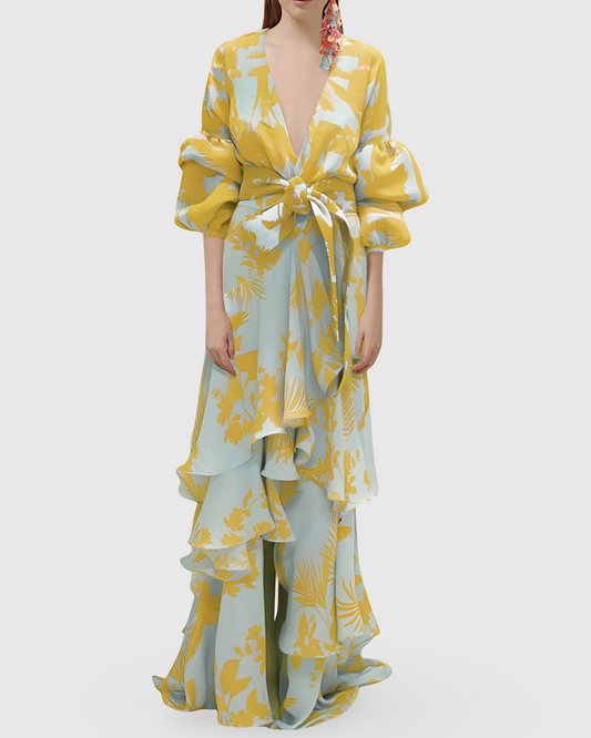 Women Floral Ruffle Maxi Dress
