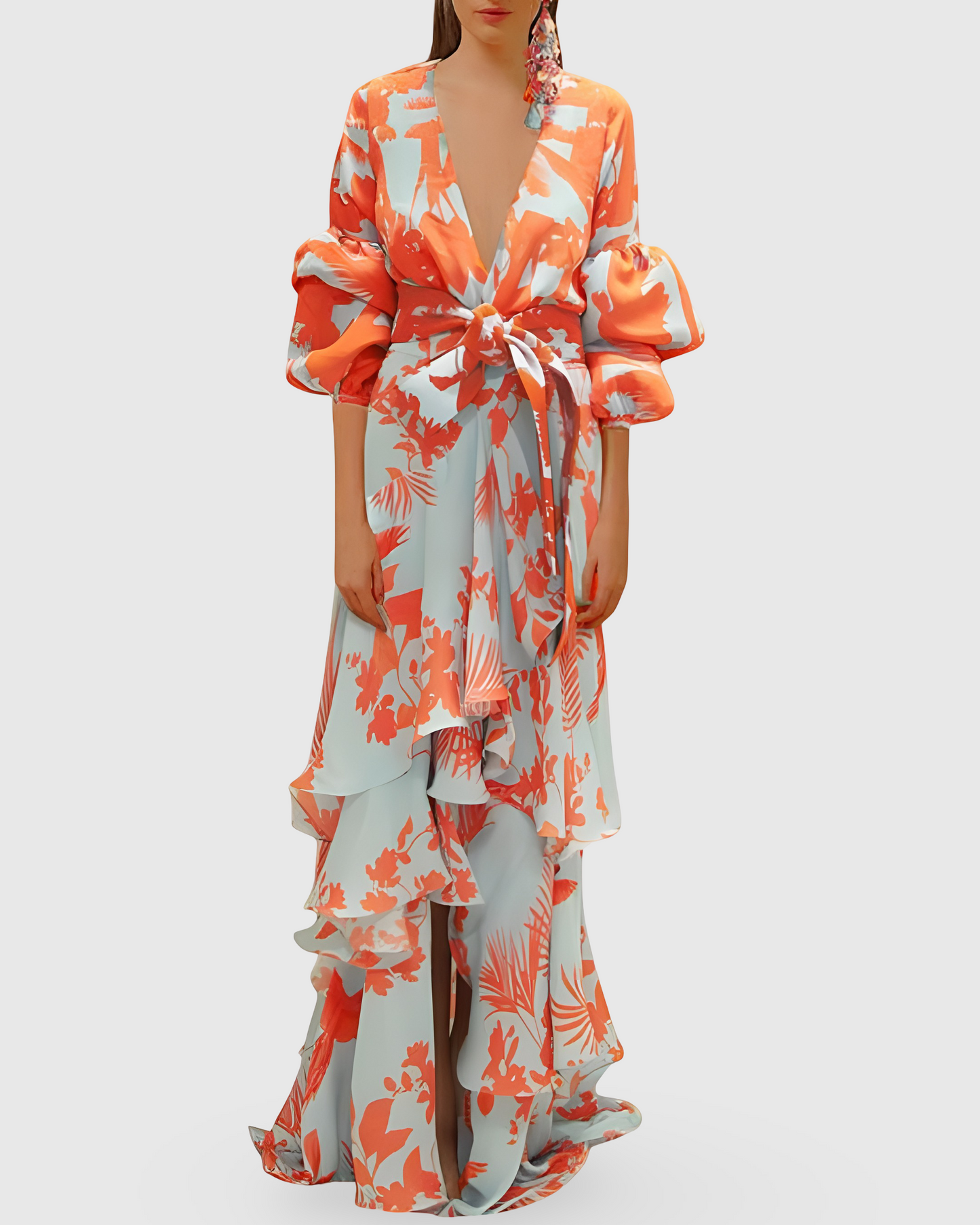 Women Floral Ruffle Maxi Dress