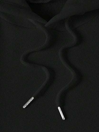 Unisex Black Hoodie with Pink Cartoon Print and Hearts