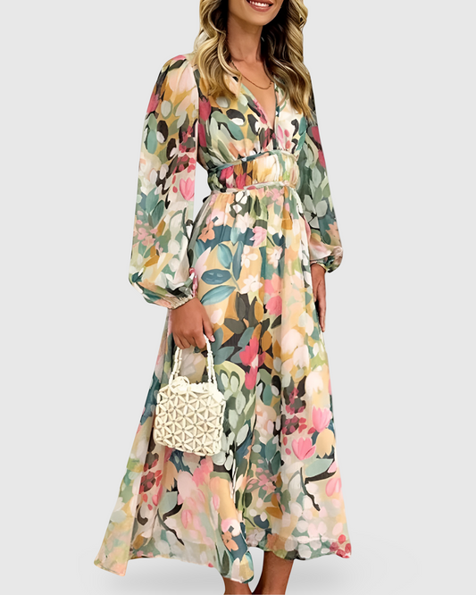 Women Floral V-Neck Maxi Dress